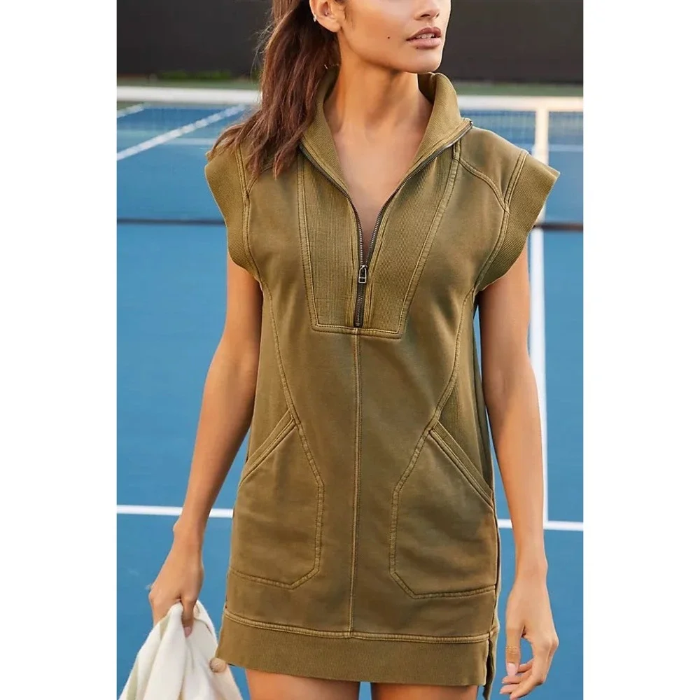 Daily Practice by Anthropologie Meru Zip-Front Mini Dress Green Small - Picture 1 of 10